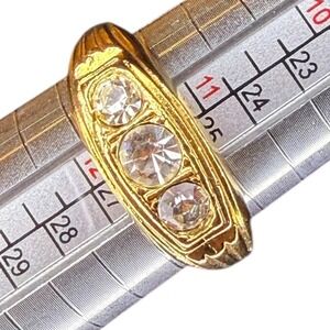 Gold Tone Three Stone Ring Crystal Accents Women/Men Fashion Jewelry Size 12